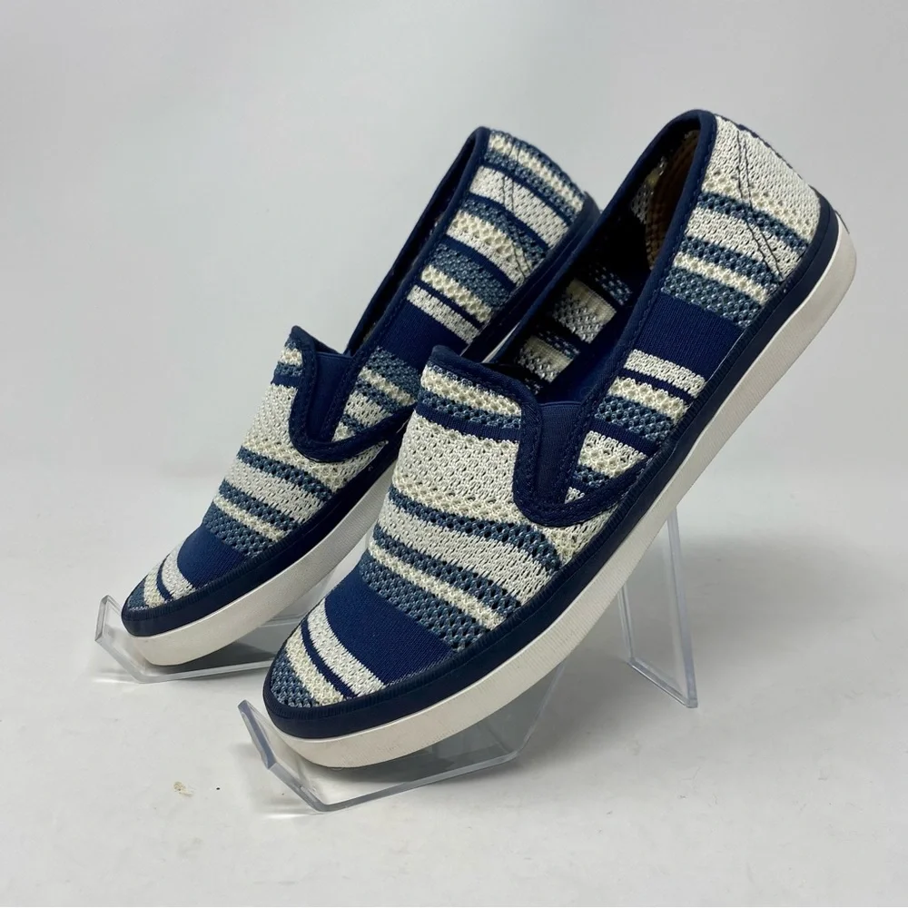 Sperry Top Siders Seaside Blue & White Stripe Mesh Slip Ons Sz 8